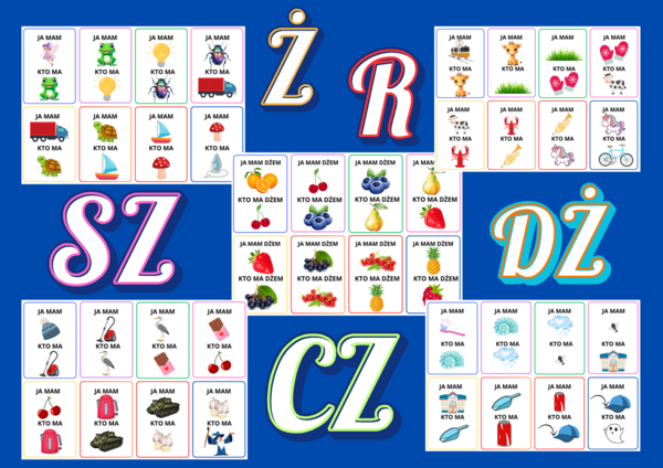 🎉 GRA LOGOPEDYCZNA: „JA MAM – KTO MA?” 🔈 Głoski: SZ, Ż, CZ, DŻ, R 📚 15 STRON • 120 ILUSTRACJI • FORMA ZABAWY • DIAGNOZA PRZEZ ZABAWĘ