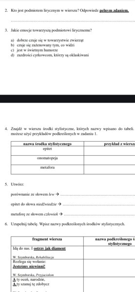 Poezja i środki stylistyczne - sprawdzian dla kl. 6