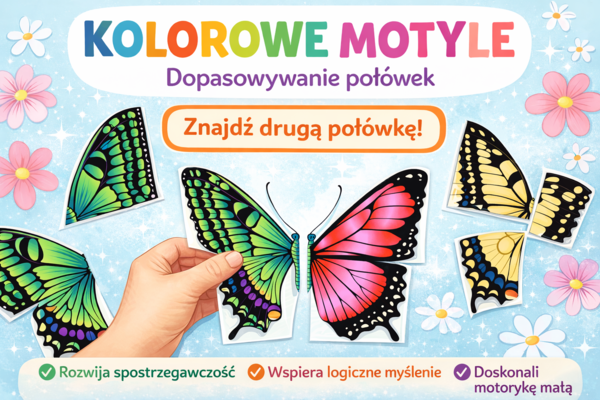 Kolorowe motyle 🦋 łączenie połówek | wiosenna zabawa,  PDF do druku