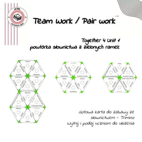 Together 4 Unit 1 - Trimino do utrwalenia słownictwa z zielonych ramek