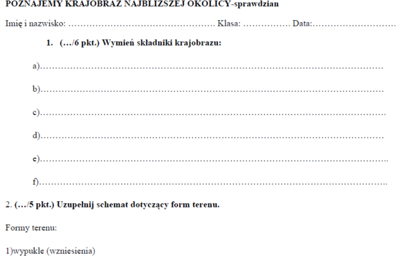 Poznajemy krajobraz najbliższej okolicy-sprawdzian