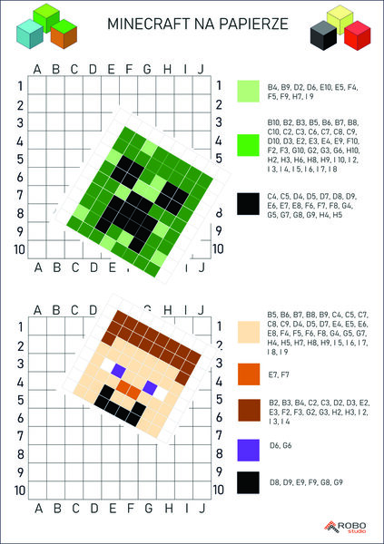 Kodowanka- minecraft, dyktando graficzne, kodowanie, kolorowanka
