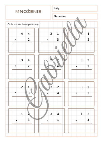 Karta pracy mnożenie pisemne klasa 4