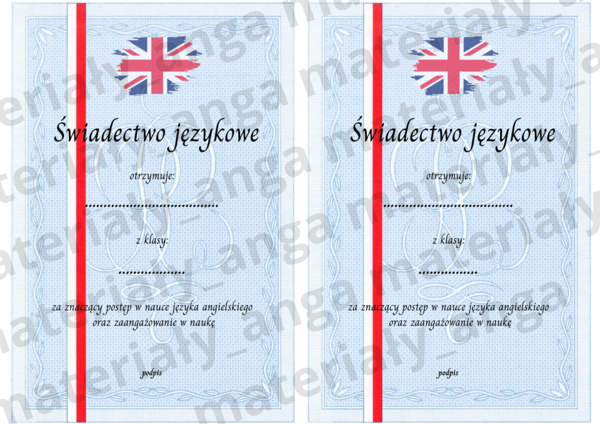 Zabawne świadectwo, podziękowanie, koniec roku, język angielski