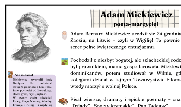 Adam Mickiewicz - atrakcyjna notatka biograficzna