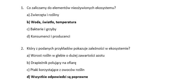 Test- ekologia i ochrona środowiska