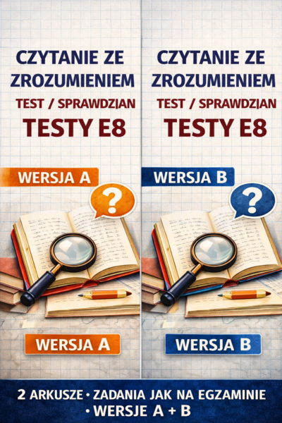 Czytanie ze zrozumieniem E8 – test/sprawdzian (wersja A i B + odpowiedzi)