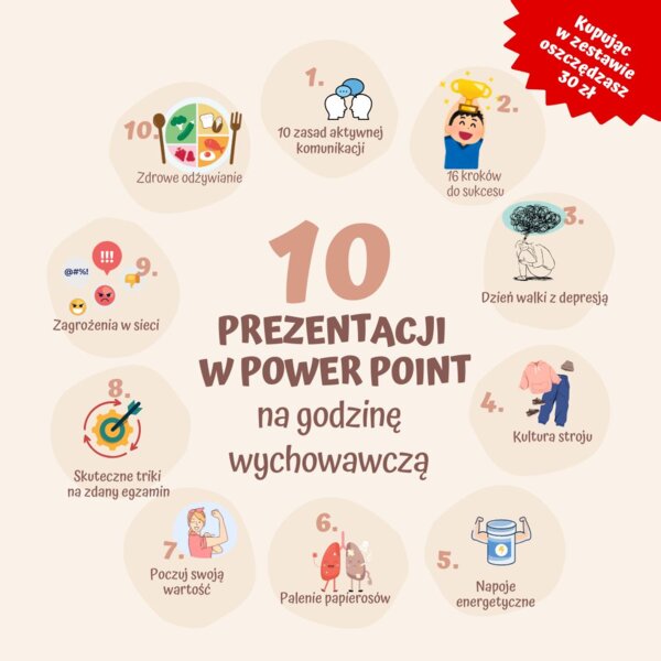 Paczka 10 x prezentacji w Power Point na godzinę wychowawczą - W zestawie kupujesz taniej!