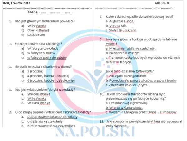Kartkówka z treści "Charlie i fabryka czekolady"