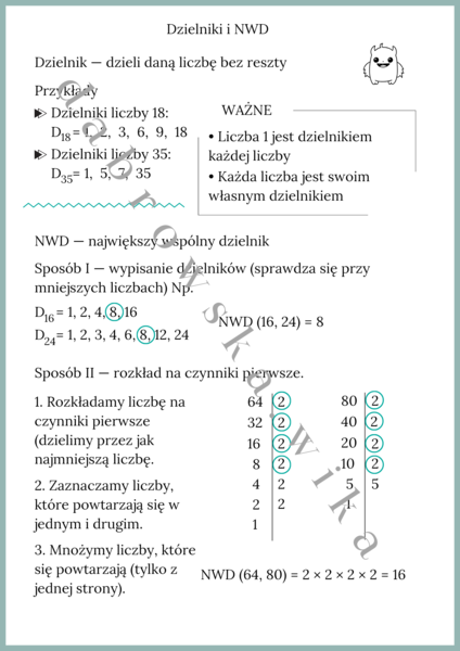 Dzielniki i NWD - notatka