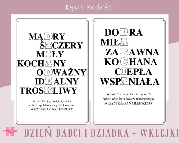 Dzień babci i dziadka - wklejki do kartki