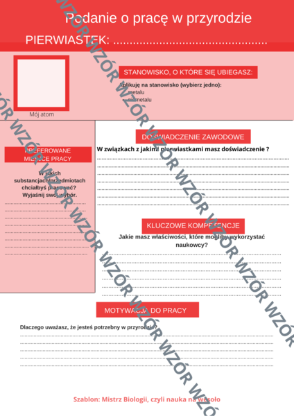 Podanie o pracę pierwiastka