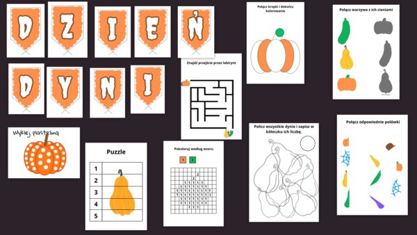 Dzień Dyni, napis, karty pracy