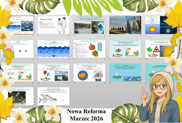 Prezentacja multimedialna w genial.ly do edycji „Jak żyje się w wodzie?” wykonana na podstawie podręcznika „Przyroda” Nowa Era. Przyroda 4. "Odkrywam przyrodę". Dział „Życie w wodzie”.