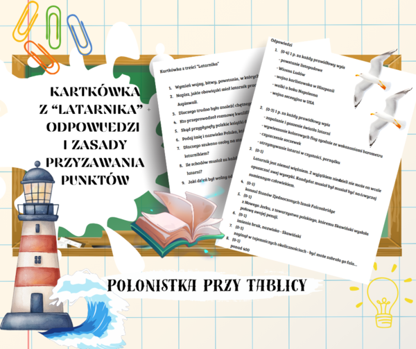 Latarnik kartkówka z treści + odpowiedzi + schemat oceniania