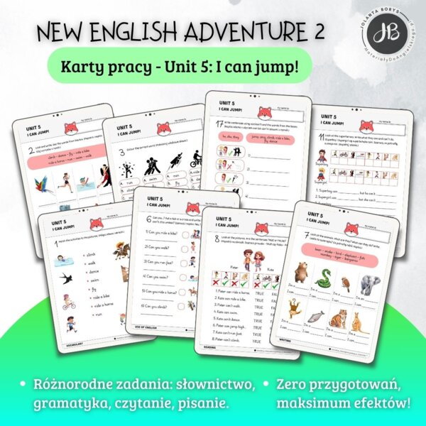 New English Adventure 2 – Unit 5: I can jump! – Karty pracy dla klasy 2