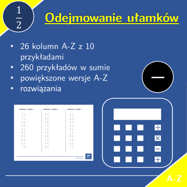 Odejmowanie ułamków | matematyka | 26 kolumn