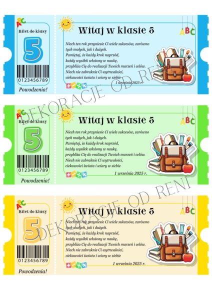 Bilet Powitalny do Klasy 5