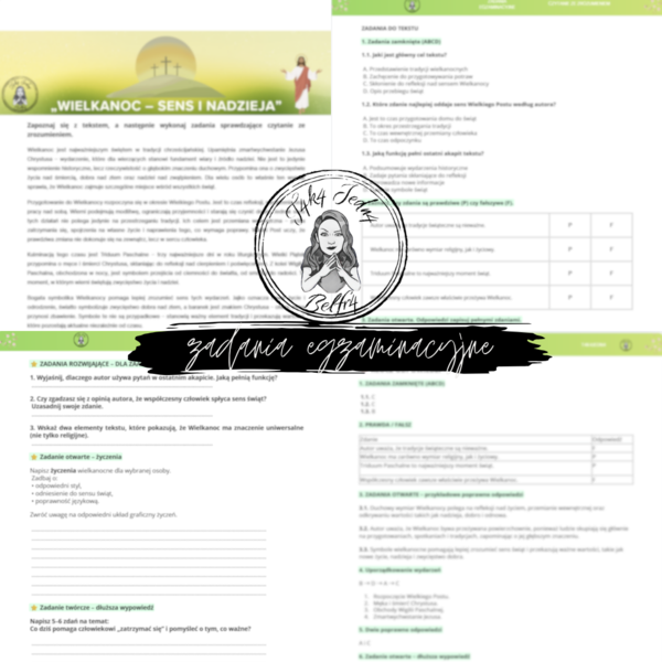 WIELKANOC – SENS I NADZIEJA czytanie ze zrozumieniem kl. VII - VIII