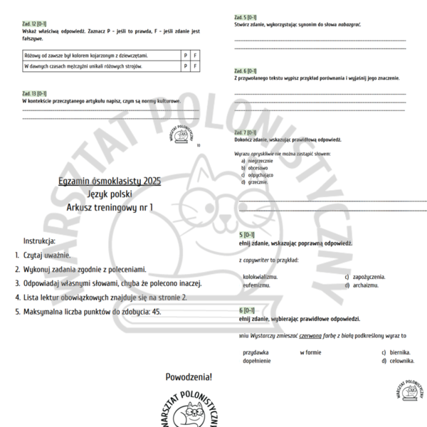Egzamin ósmoklasisty 2025: język polski - przykładowy arkusz nr 1 / ZAKTUALIZOWANY ZGODNIE ZE ZMIANAMI Z 23.08