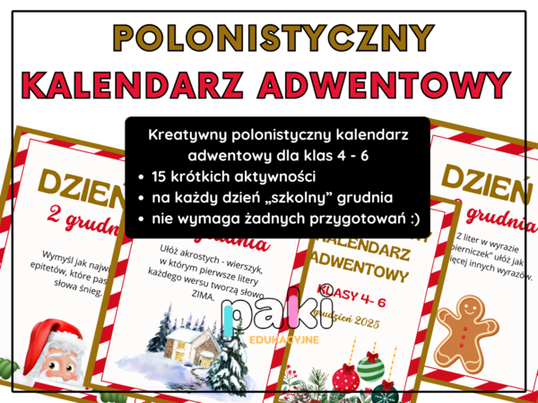 🎄 Polonistyczny kalendarz adwentowy 2025 dla klas 4–6 🎄