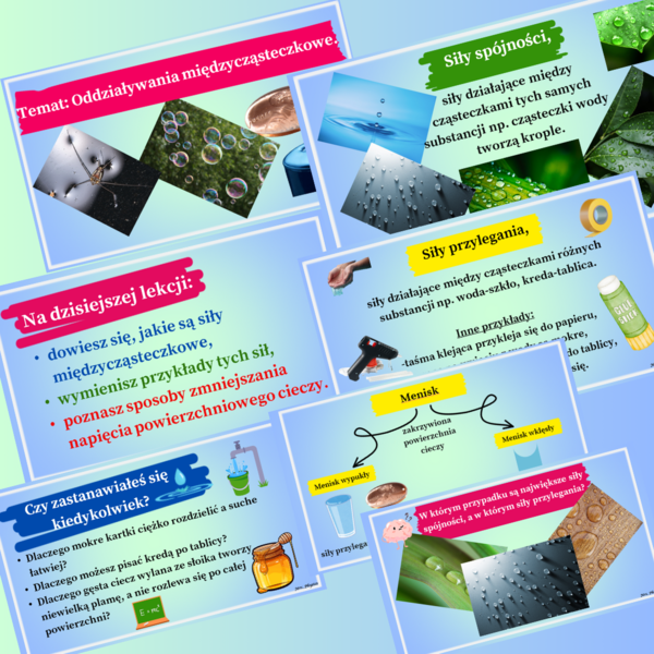 Temat: Oddziaływania międzycząsteczkowe (prezentacja multimedialna 13 slajdów) SP fizyka.