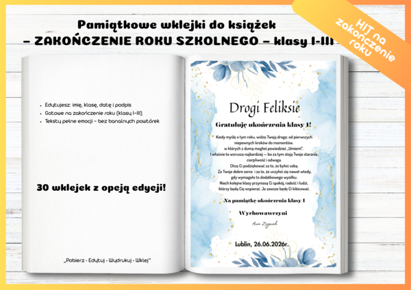 Wklejki do książki - Zakończenie roku Klasy 1-3