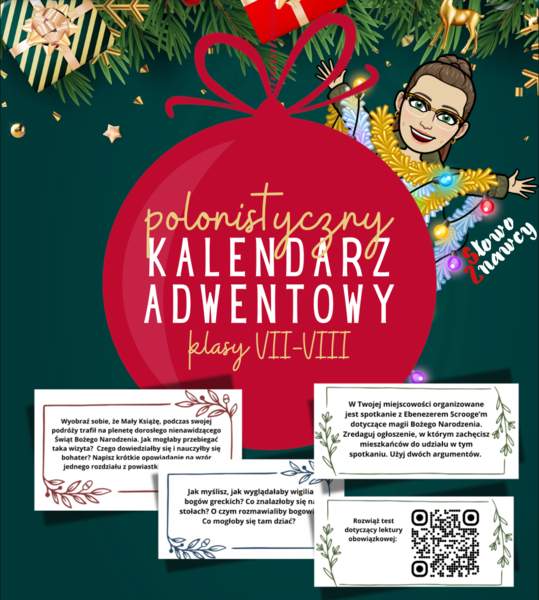 Polonistyczny kalendarz adwentowy dla klasy 7 i 8. Aż 43 zadania!