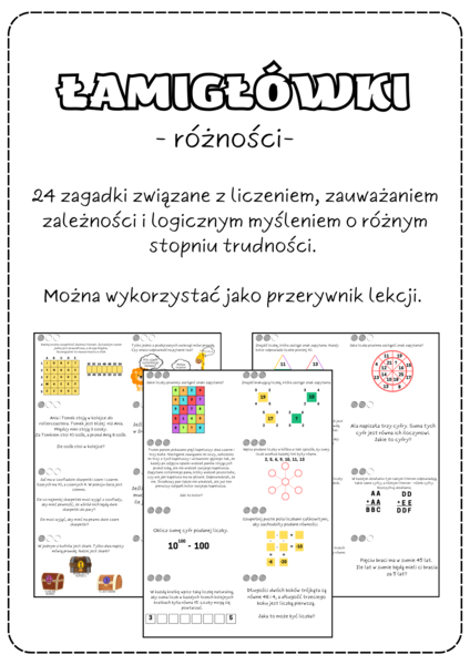 Łamigłówki różne. Klasa 4, klasa 5, klasa 6, klasa 7, klasa 8