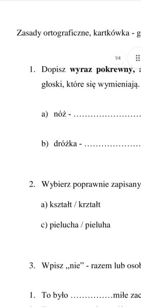 Zasady ortograficzne - kartkówka, klasa 4 SP