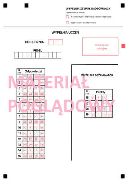 Karta odpowiedzi egzamin ósmoklasisty matematyka czerwiec 2023