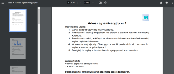Egzamin ósmoklasisty z matematyki - arkusz dla klasy 7