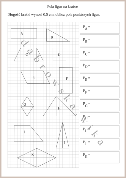 Pola figur na kratce - karta pracy