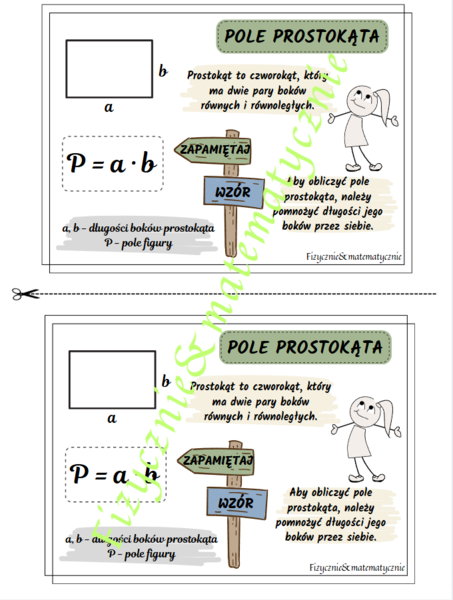 Pole prostokąta - wklejka do zeszytu.