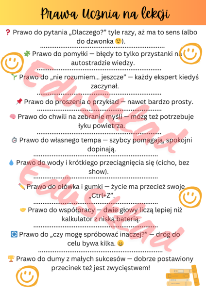 Plakat „Prawa Ucznia na lekcji”