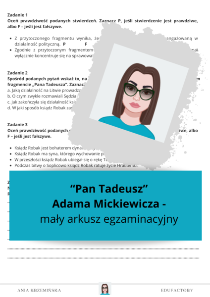 "Pan Tadeusz" - mały arkusz z zadaniami typu egzaminacyjnego E8