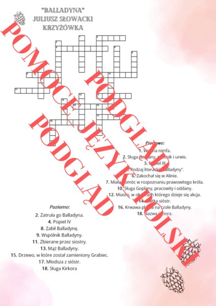 Krzyżówka "Balladyna" Juliusz Słowacki