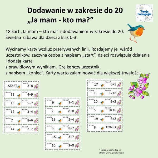 Dodawanie do 20 - Ja mam kto ma?