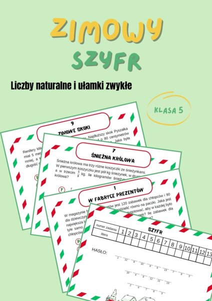 Stacje zadaniowe, mikołaj, boże narodzenie, szyfr, klasa 5, liczby naturalne i ułamki zwykłe