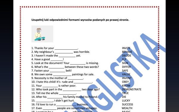 Tworzenie wyrazów pochodnych - MEGA TRENING PRZED MATURĄ- Aż 100 ZDAŃ z kluczem