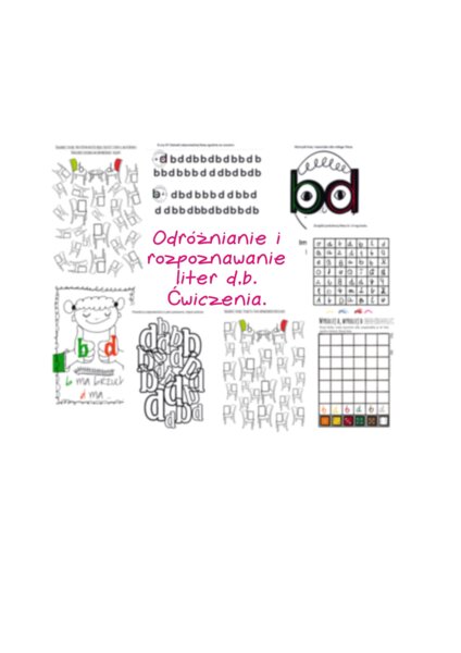 Odróżnianie i rozpoznawanie liter b i d. Ćwiczenia - karty pracy.