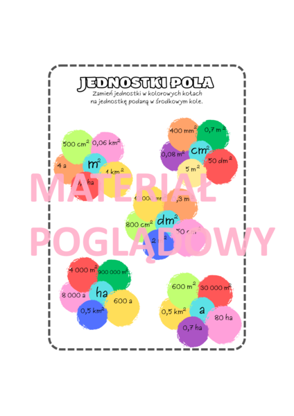 JEDNOSTKI POLA - karta pracy klasy 4, 5, 6