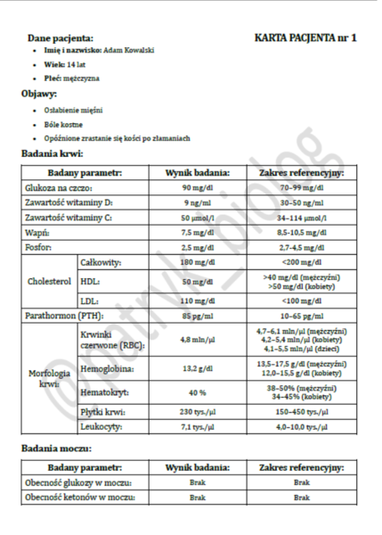 Karty pacjentów - diagnozowanie (powtórka z chorób)