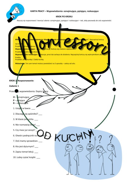 Wypowiedzenia: oznajmujące, pytające i rozkazujące – karta pracy krok po kroku