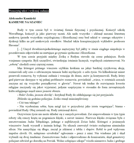 Egzamin ósmoklasisty – Arkusz z języka polskiego „Kamienie na szaniec” | Pełny test z kluczem odpowiedzi