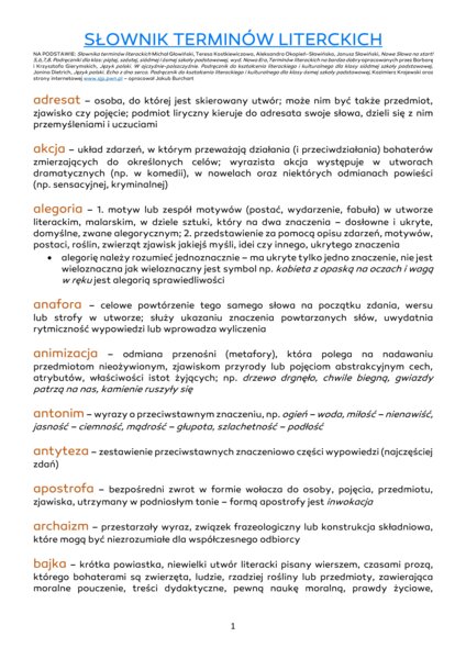 Pojęcia teoretycznoliterackie - środki stylistyczne - słownik