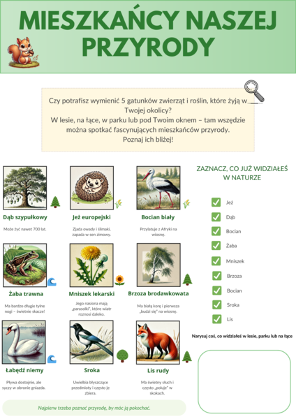 Plakaty edukacyjne. Gatunki roślin i zwierząt. Łańcuchy pokarmowe. Ekologia.