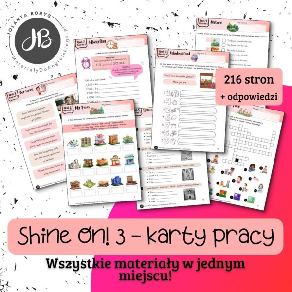 Materiały do Shine On! 3 Pakiet materiałów - Units 1 – 8 - karty pracy - wklejki/wycinanki