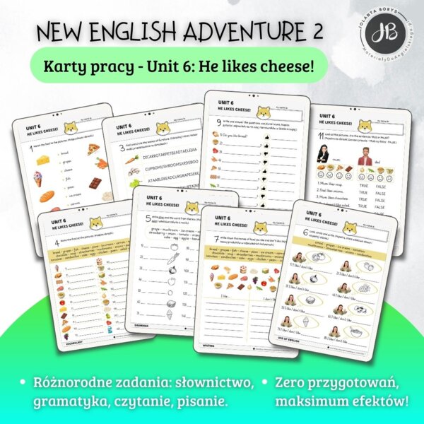 New English Adventure 2 – Unit 6: He likes cheese! – Karty pracy dla klasy 2