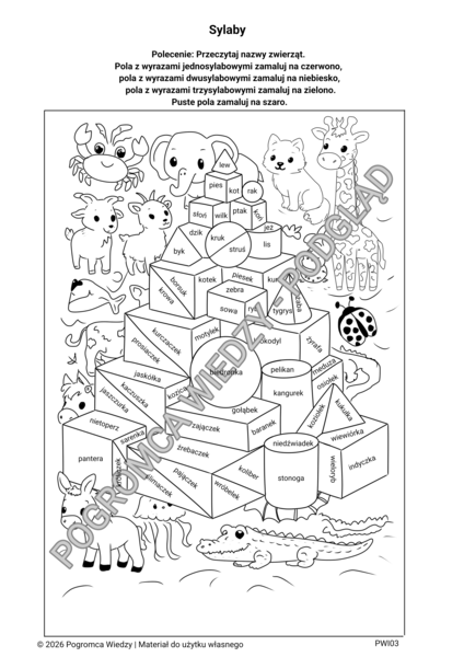 Sylaby  - karta pracy (kl.3-4)